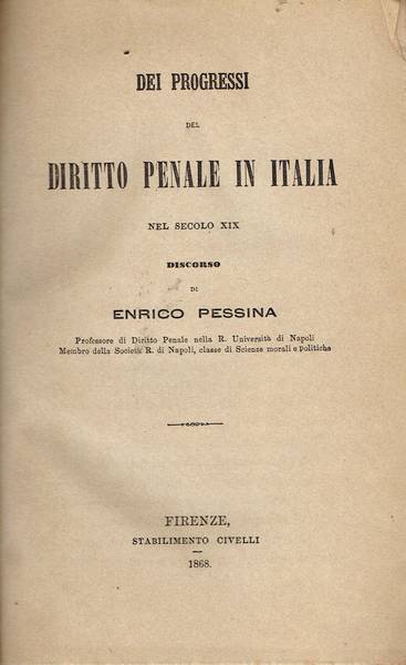 Dei progressi del diritto penale in Italia nel secolo 19.